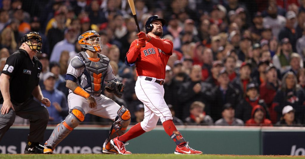 alcs red sox take 2 1 lead over astros with schwarber grand slam