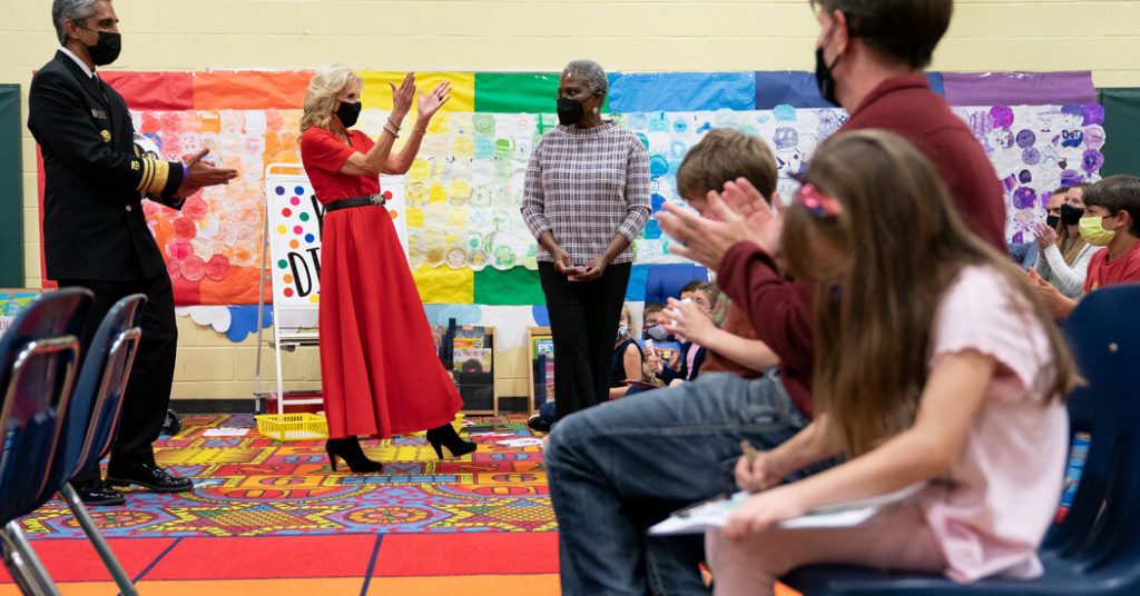 jill biden attends coronavirus clinic at elementary school