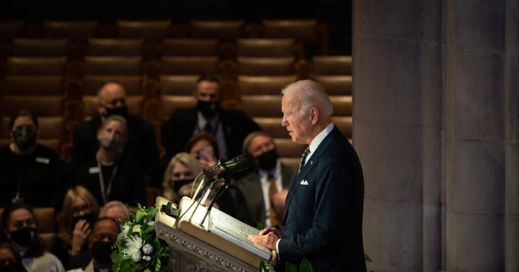 biden lauds dole at funeral says he lived by a code of honor