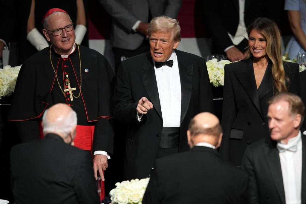 Trump toasts Catholics, roasts absent Harris at Al Smith dinner