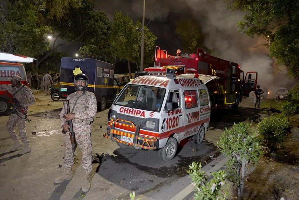 A massive blast outside Karachi Airport in Pakistan kills 2 and injures at least 8